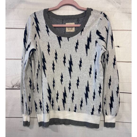 Chaser Sweater Lightening Bolts Sparkly Size SM Grey Navy Blue - Picture 1 of 5